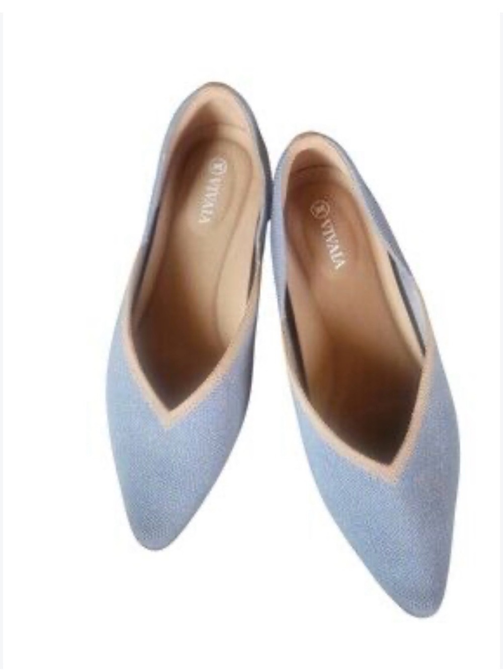 Light Blue Pointed Toe Slip-On Mules with Contrast Trim